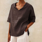 Women’s Relaxed V-Neck Casual Shirt for Everyday Elegance Brown