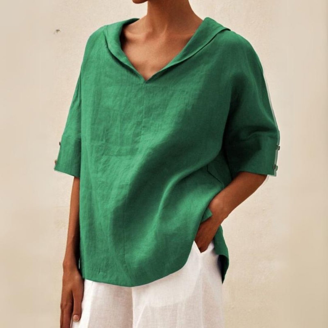 Women’s Relaxed V-Neck Casual Shirt for Everyday Elegance Green