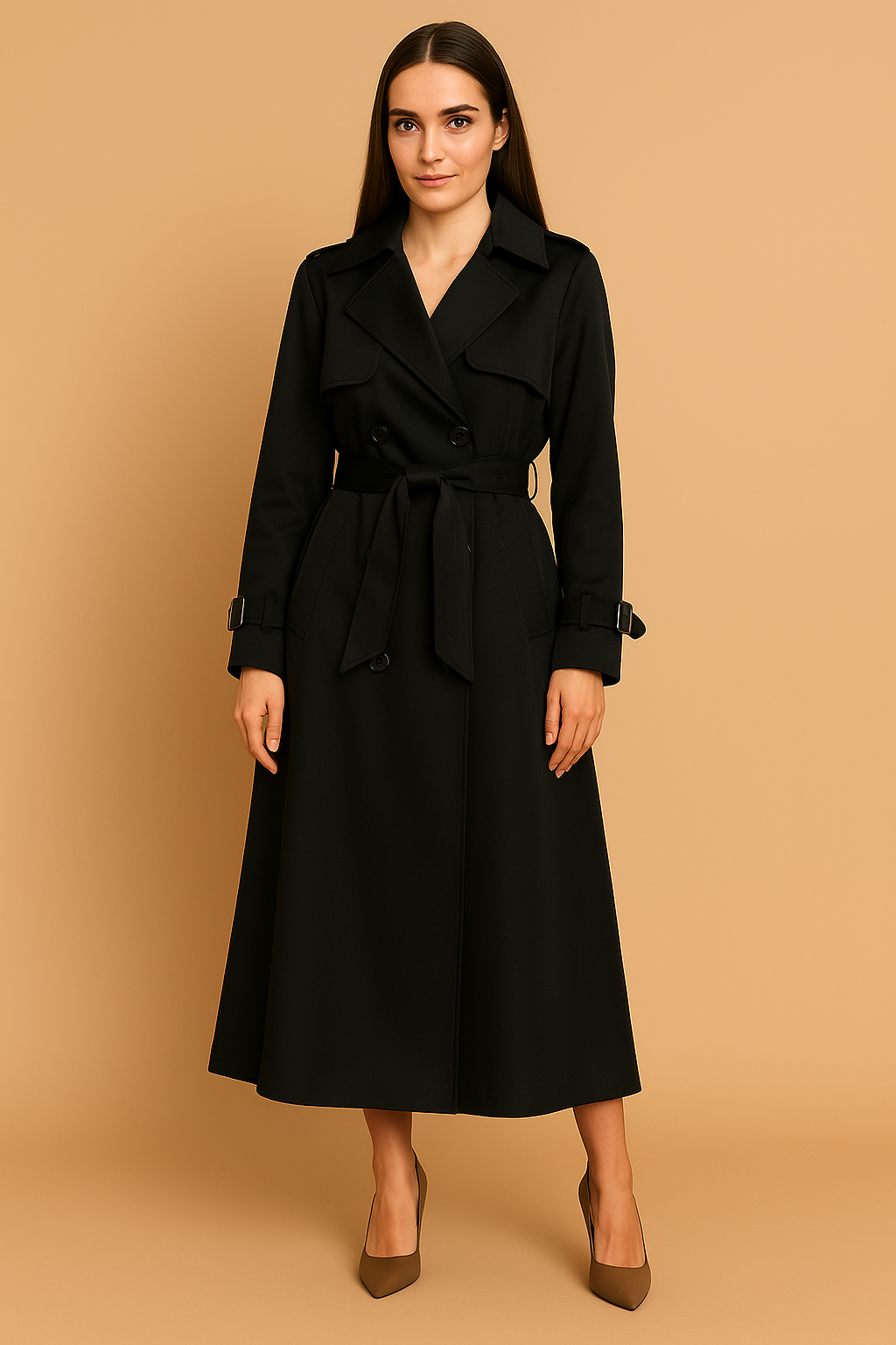 Women’s Stylish Long Trench Coat Black