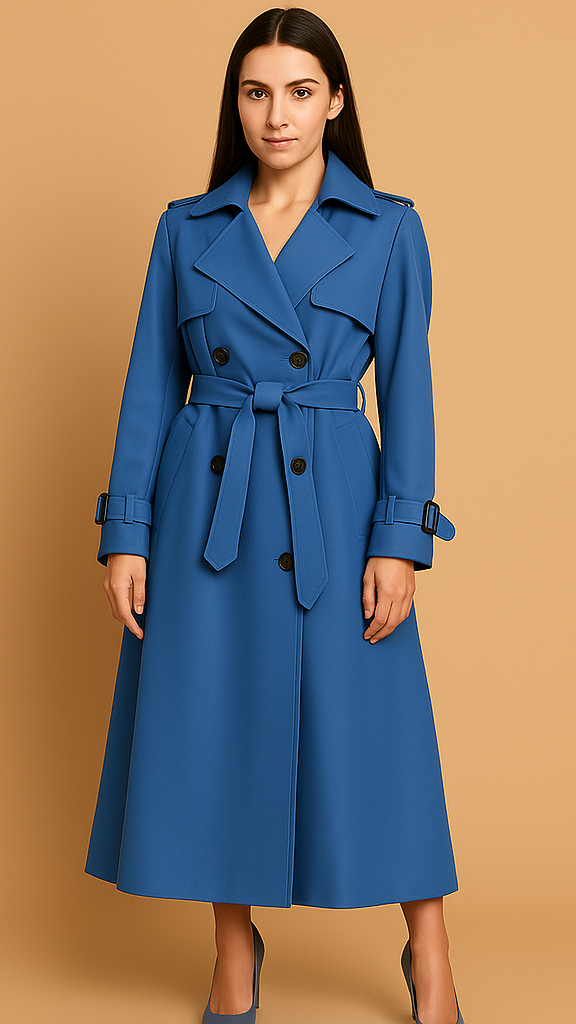 Women’s Stylish Long Trench Coat Blue