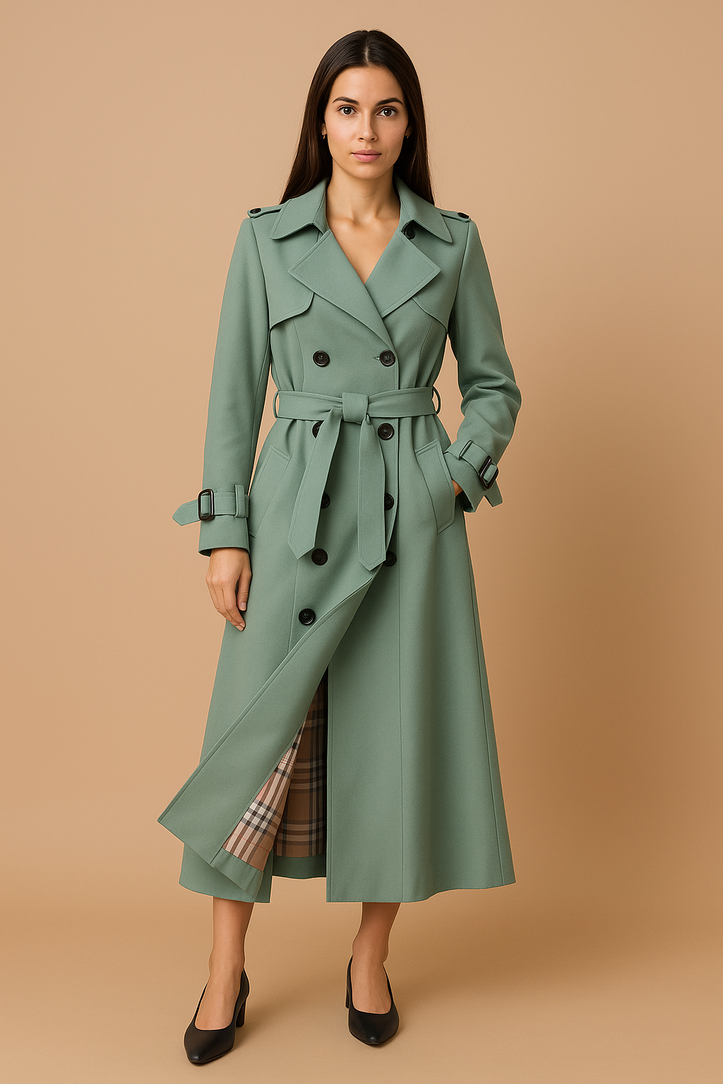 Women’s Stylish Long Trench Coat Green