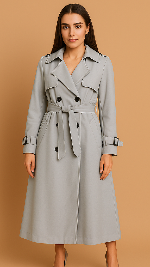 Women’s Stylish Long Trench Coat Grey