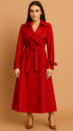 Women’s Stylish Long Trench Coat Red