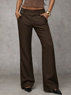 Women's loose fit trousers in caramel with a high waistband, styled for casual and smart-casual outfits.