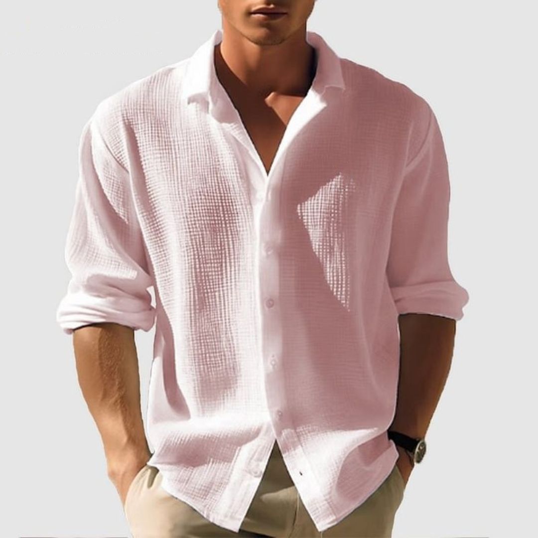 Men’s Casual Waffle Shirt with Long Sleeves Light Pink