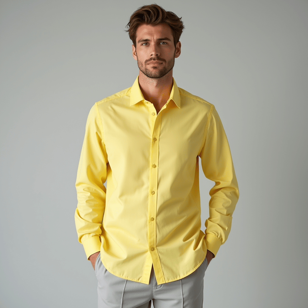 Men’s Classic Fit Long Sleeve Button-Down Shirt Yellow