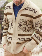 Men’s Shawl Collar Geometric Patterned Cardigan
