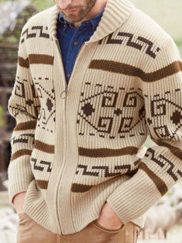 Men’s Shawl Collar Geometric Patterned Cardigan