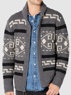 Men’s Shawl Collar Geometric Patterned Cardigan Grey