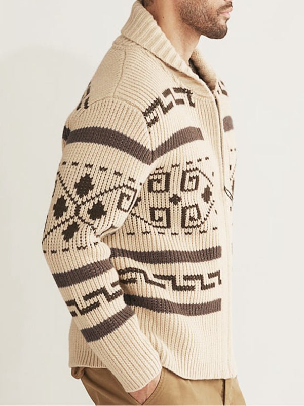 Men’s Shawl Collar Geometric Patterned Cardigan