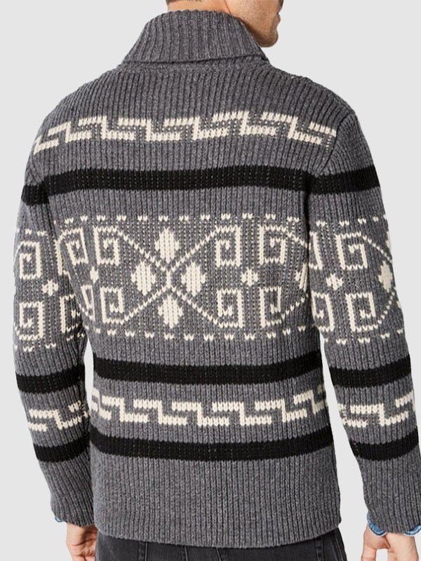 Men’s Shawl Collar Geometric Patterned Cardigan