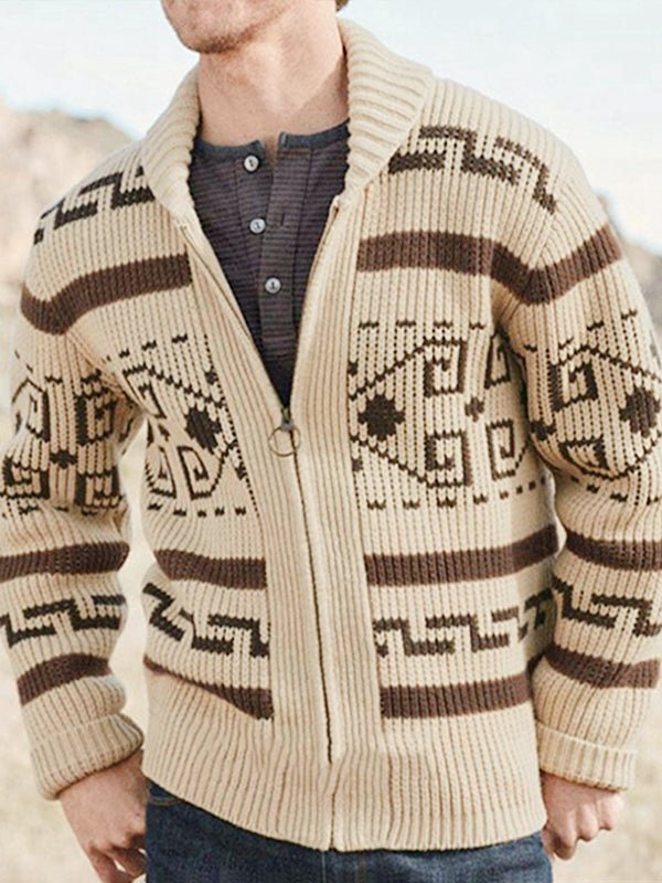 Men’s Shawl Collar Geometric Patterned Cardigan