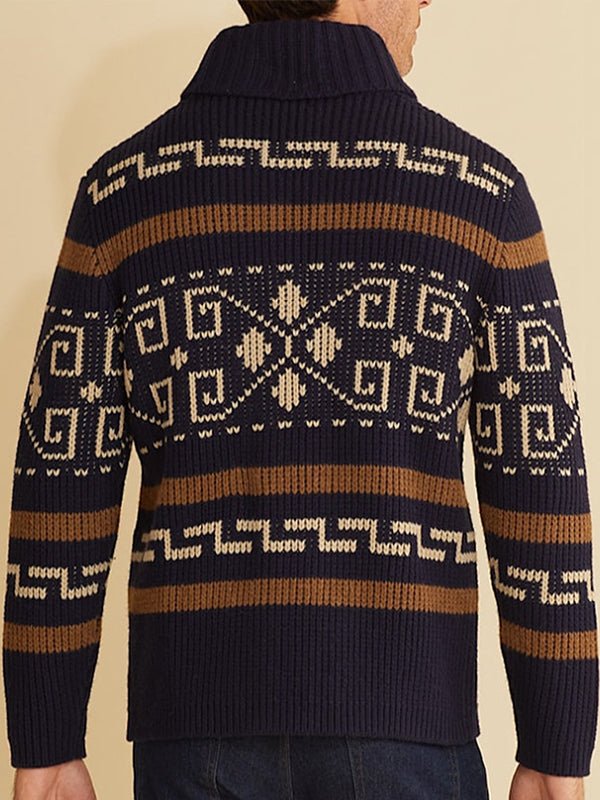 Men’s Shawl Collar Geometric Patterned Cardigan