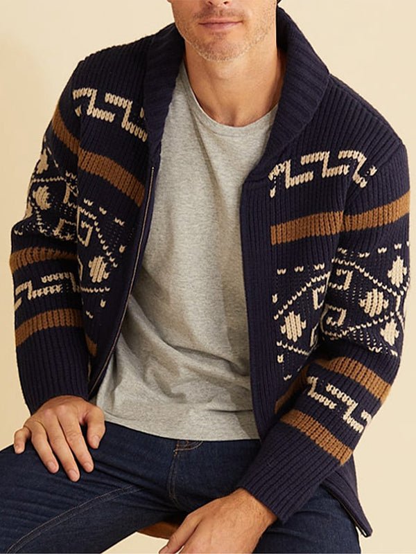 Men’s Shawl Collar Geometric Patterned Cardigan