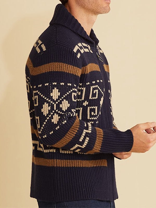 Men’s Shawl Collar Geometric Patterned Cardigan