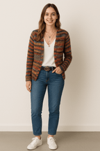 Women’s Comfortable Open-Front Striped Knit Cardigan