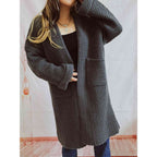 Women’s Oversized Knit Open Front Cardigan with Pockets Charcoal