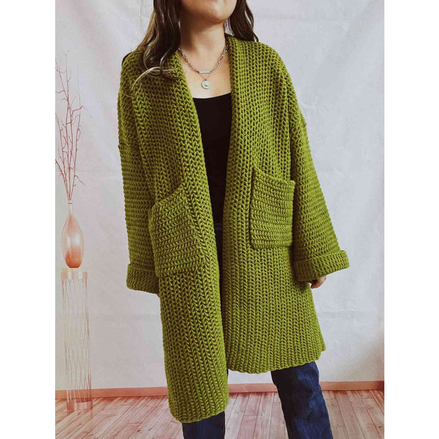 Women’s Oversized Knit Open Front Cardigan with Pockets Moss
