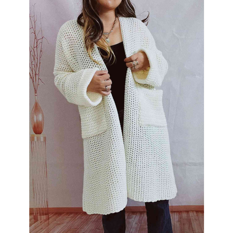 Women’s Oversized Knit Open Front Cardigan with Pockets White