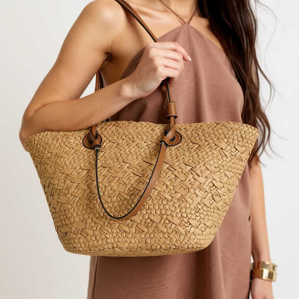 Sola | Woven Straw Tote Bag | Summer Shopper Camel