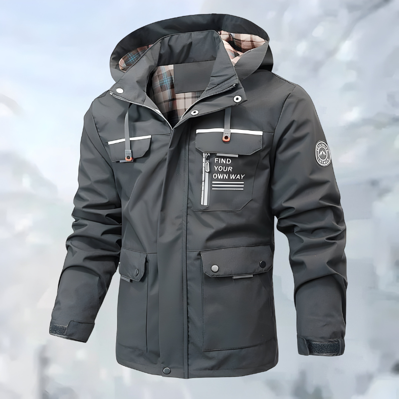 Men’s Stylish Outdoor Jacket with Multiple Pockets Grey