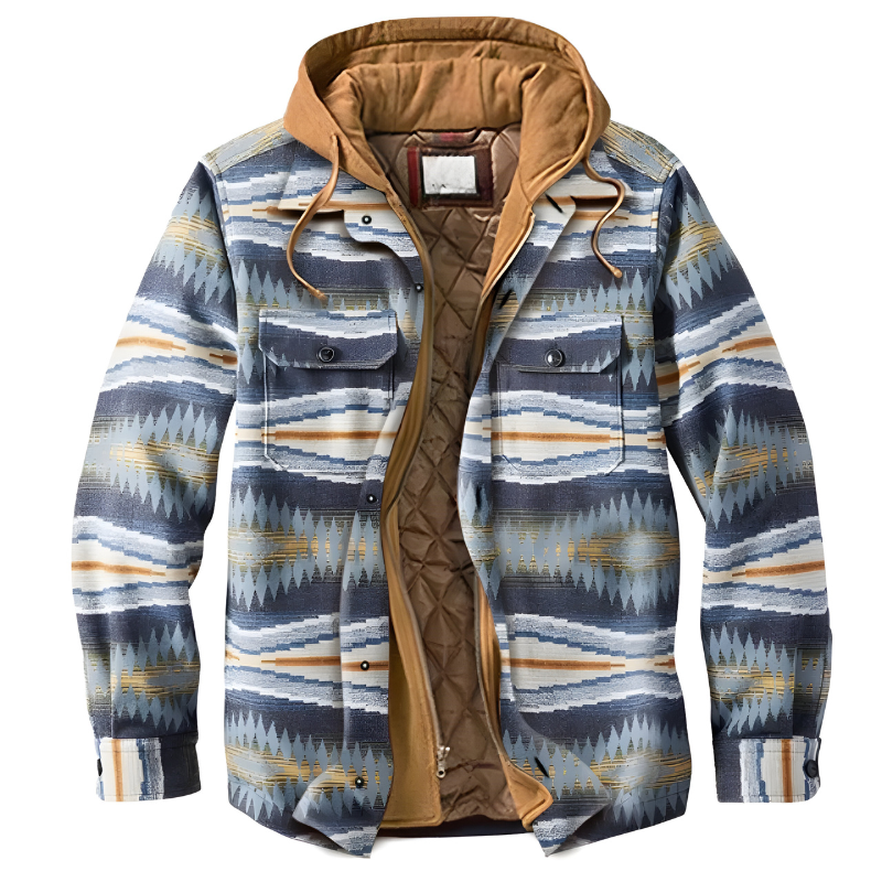 Men’s Comfortable Patchwork Hooded Jacket Beige