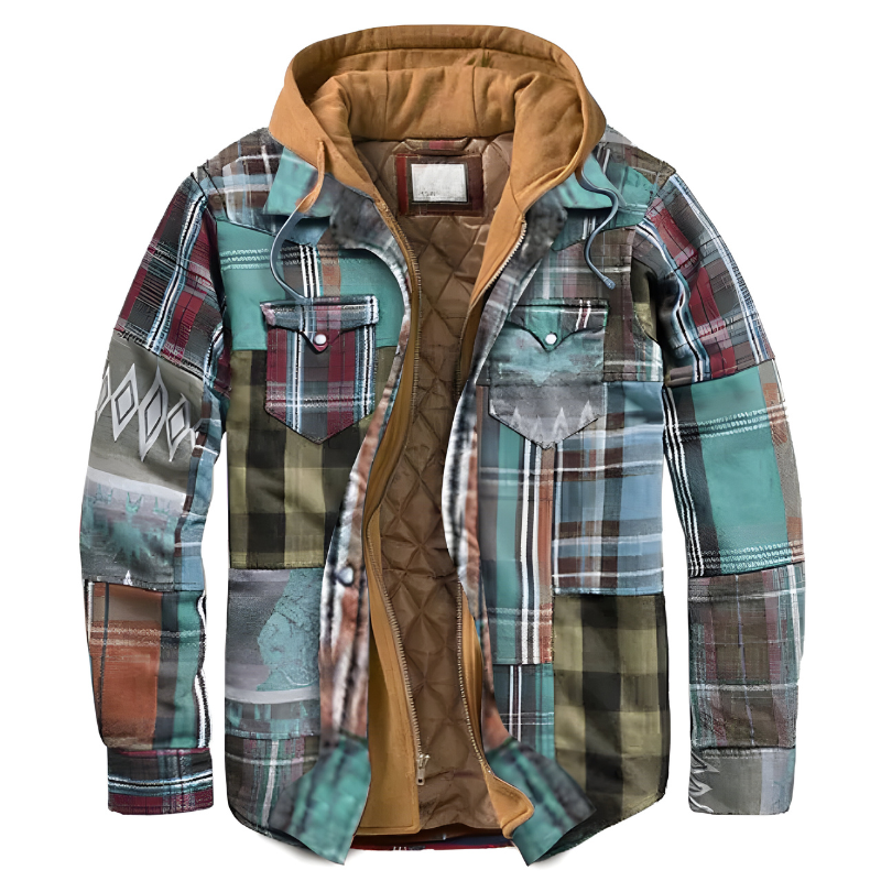 Men’s Comfortable Patchwork Hooded Jacket Green