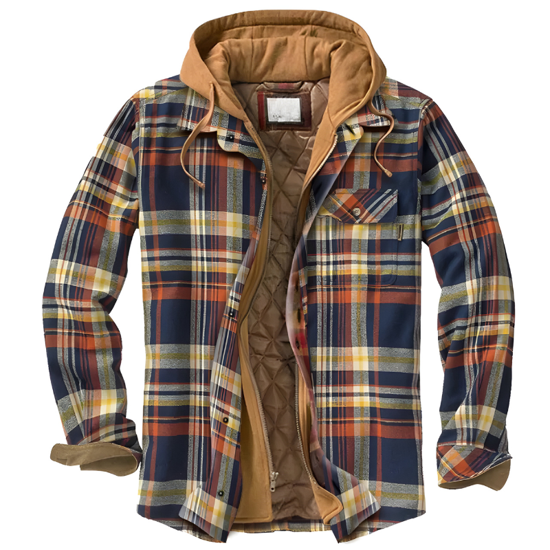 Men’s Comfortable Patchwork Hooded Jacket Khaki & Blue