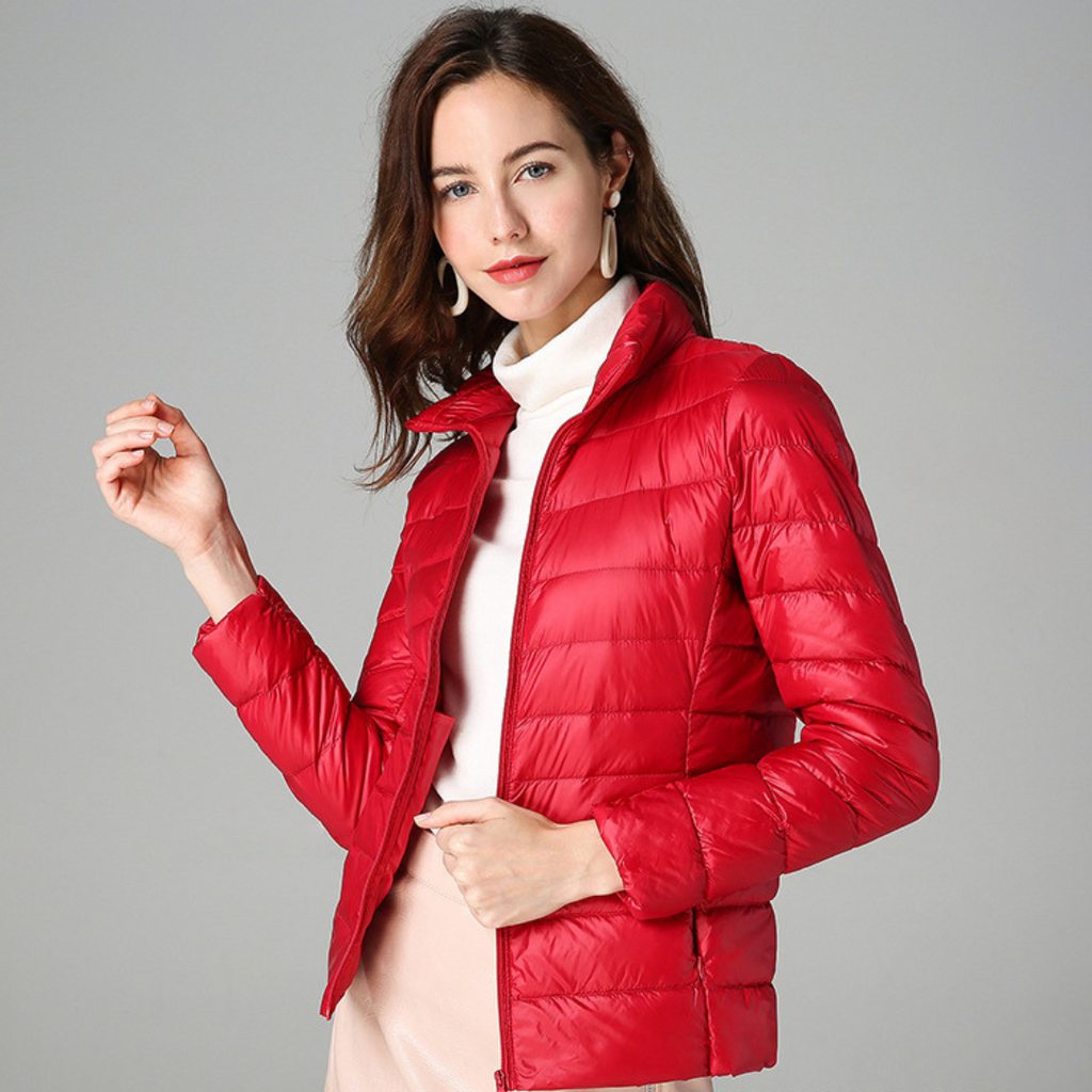 Women’s Ultra-Light Puffer Jacket with Fine Pleats Red