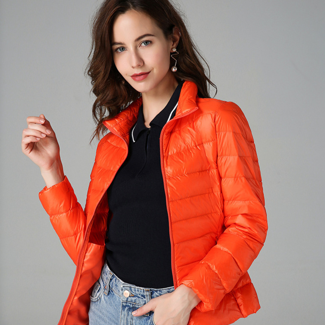Women’s Ultra-Light Puffer Jacket with Fine Pleats Orange
