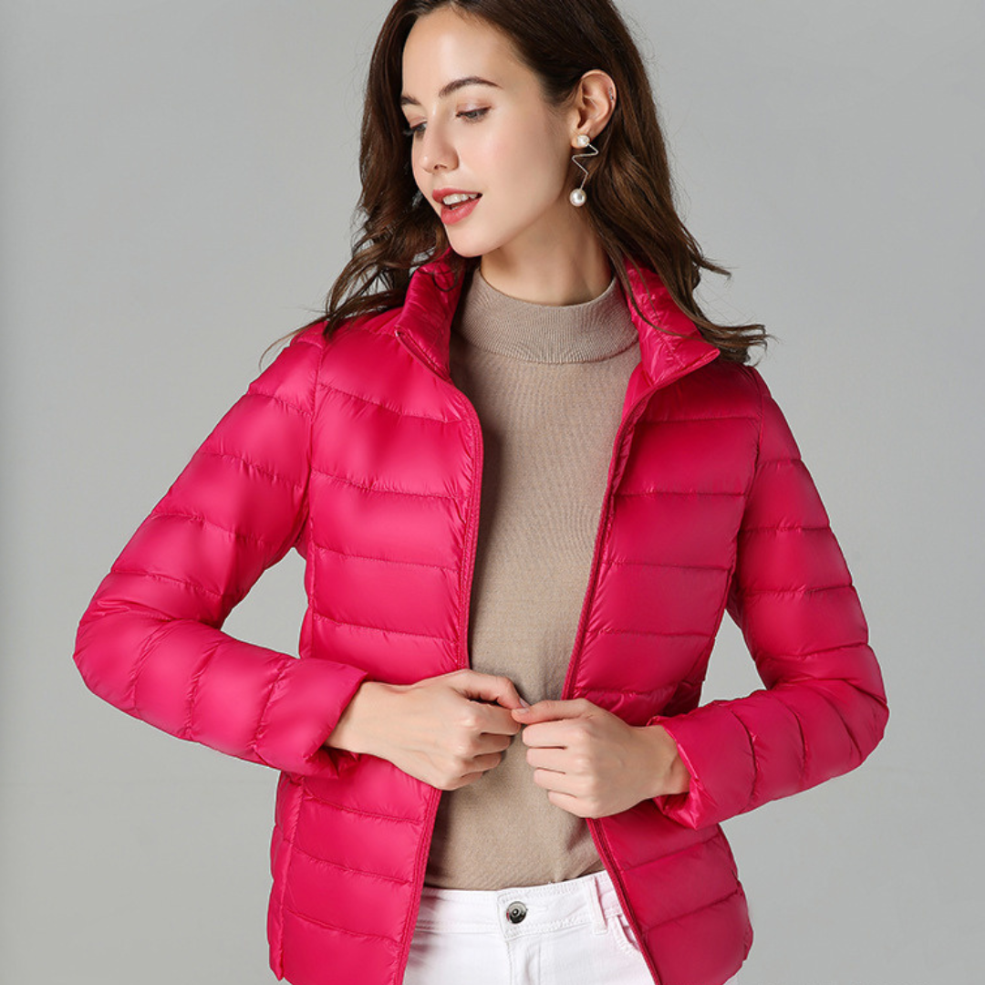 Women’s Ultra-Light Puffer Jacket with Fine Pleats Fuchsia