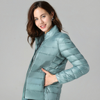 Women’s Ultra-Light Puffer Jacket with Fine Pleats Turquoise