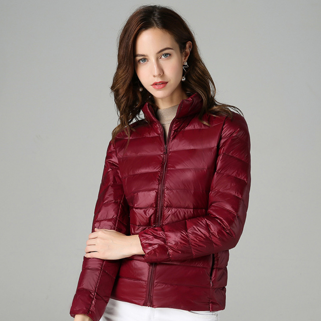 Women’s Ultra-Light Puffer Jacket with Fine Pleats Burgundy