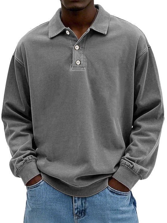 Men’s Elegant Long-Sleeved Polo Shirt for Smart-Casual Style Gray