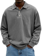 Men’s Elegant Long-Sleeved Polo Shirt for Smart-Casual Style Gray