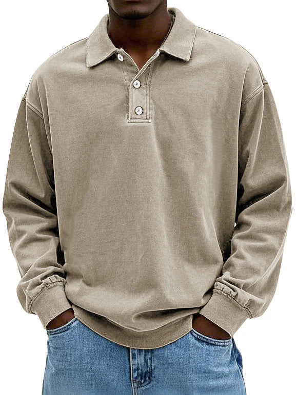 Men’s Elegant Long-Sleeved Polo Shirt for Smart-Casual Style Khaki