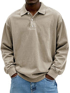 Men’s Elegant Long-Sleeved Polo Shirt for Smart-Casual Style Khaki