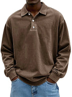 Men’s Elegant Long-Sleeved Polo Shirt for Smart-Casual Style Brown