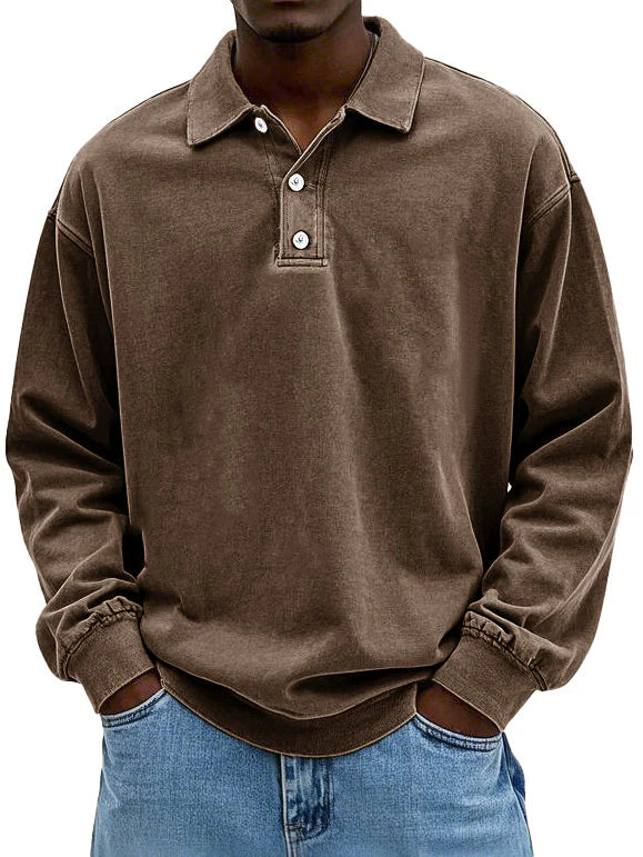 Men’s Elegant Long-Sleeved Polo Shirt for Smart-Casual Style Brown