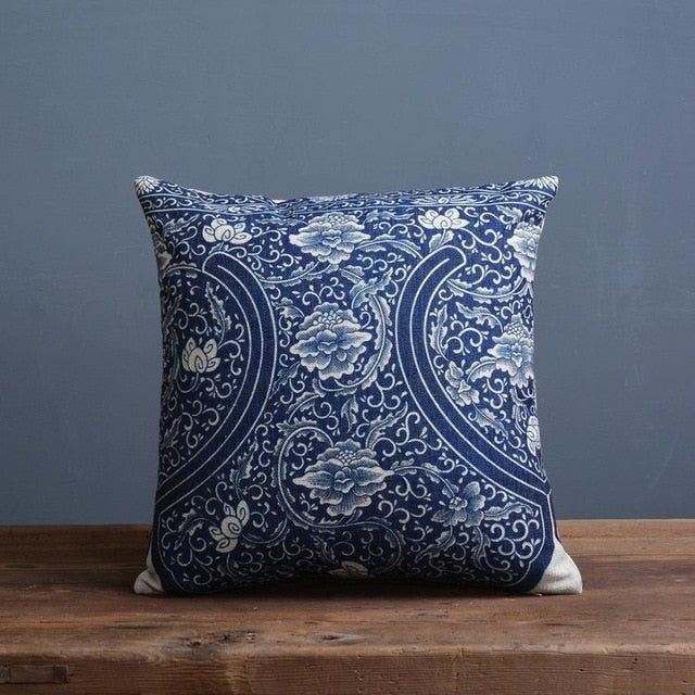 Elegant Cushion Cover with Heritage Porcelain Art Design Porcelain B