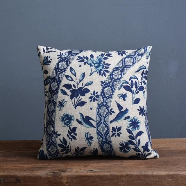 Elegant Cushion Cover with Heritage Porcelain Art Design Porcelain D