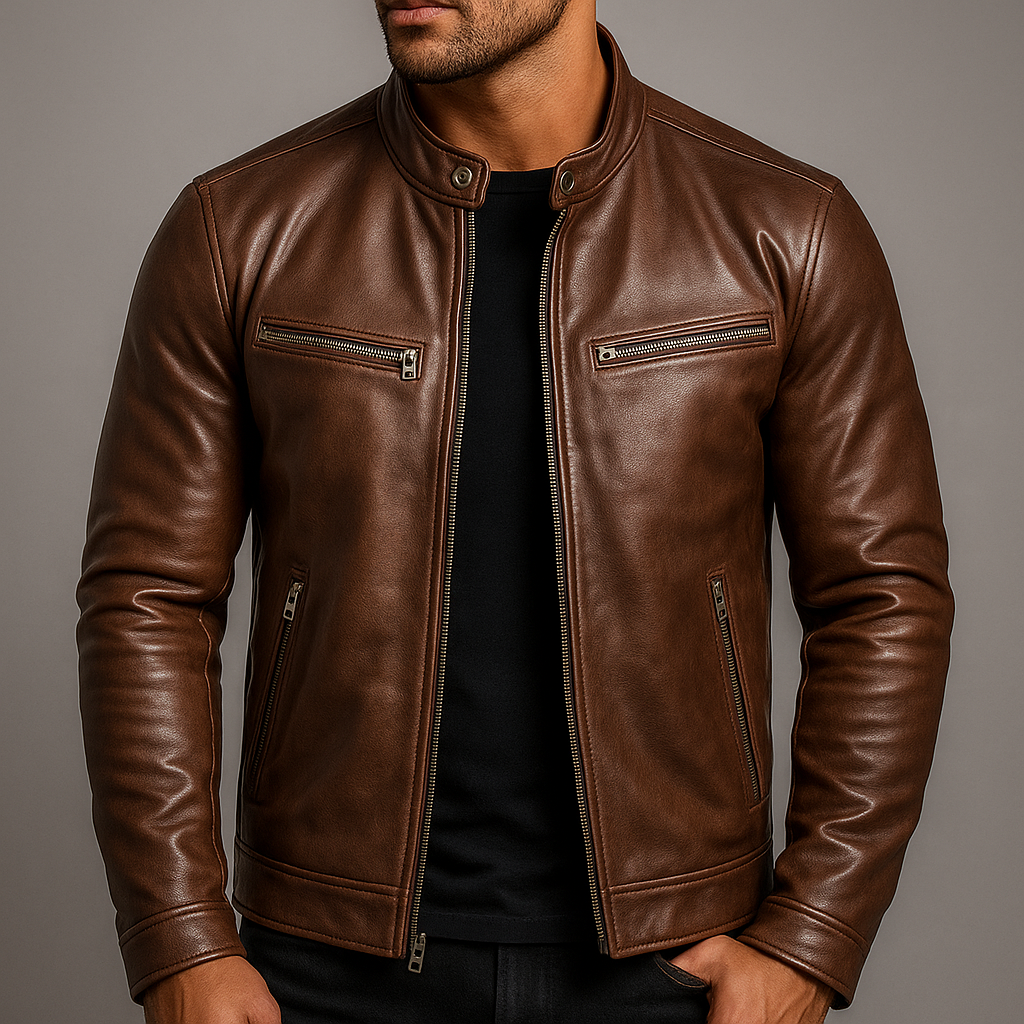 Men’s Casual Leather Jacket Brown