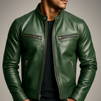 Men’s Casual Leather Jacket Green