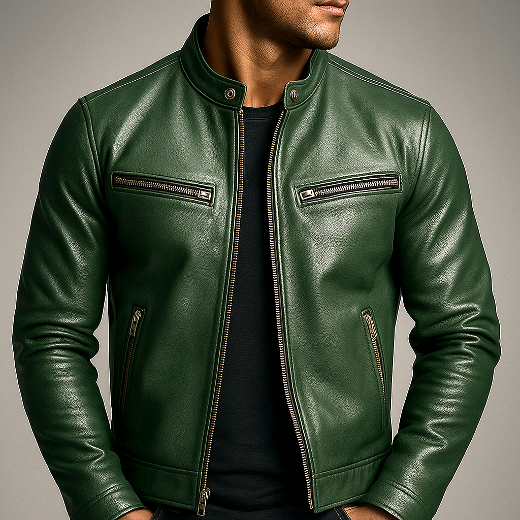 Men’s Casual Leather Jacket Green