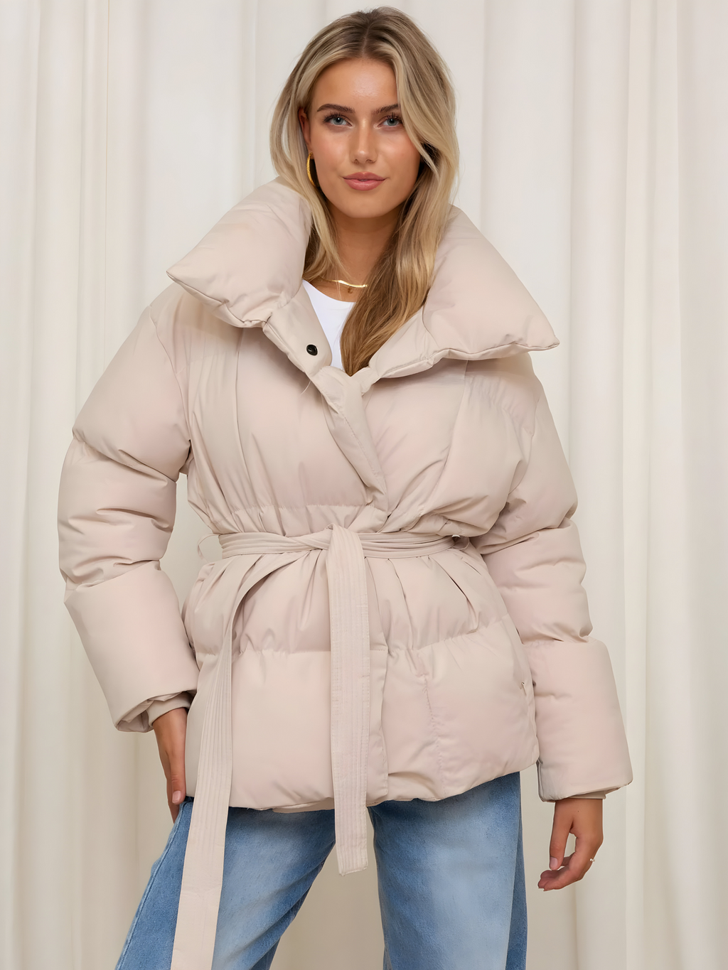 Women’s Modern Stylish Puffer Jacket Beige