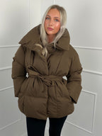 Women’s Stylish Cropped Puffer Jacket Brown
