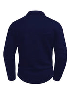 Men’s quilted jumper in blue with quilted panel detail, styled for casual and smart-casual outfits.
