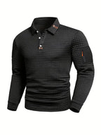 Men’s quilted jumper in black with quilted panel detail, styled for casual and smart-casual outfits.