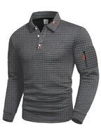 Men’s quilted jumper in grey with quilted panel detail, styled for casual and smart-casual outfits.