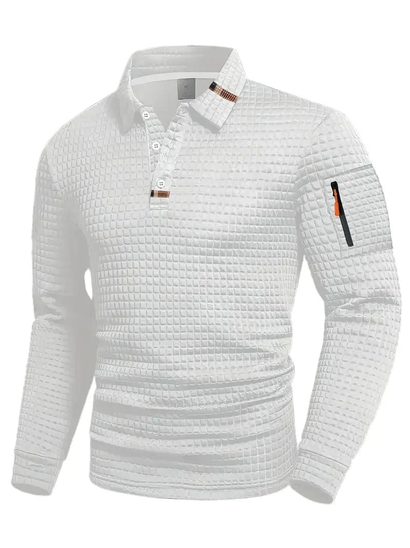 Men’s quilted jumper in white with quilted panel detail, styled for casual and smart-casual outfits.